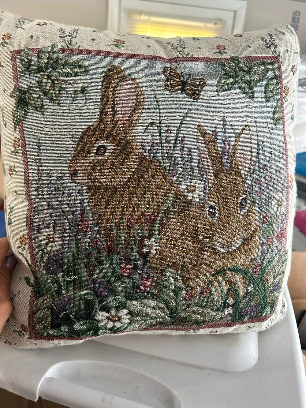Decorative Brown Rabbit Tapestry Pillow -